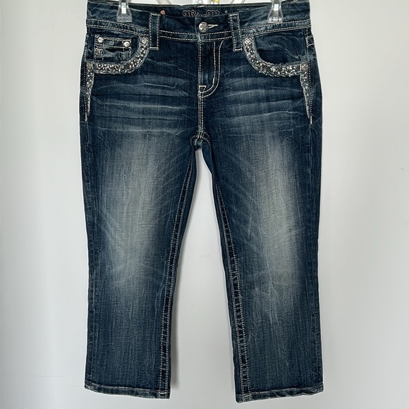 MISS ME Women’s Mid Rise Easy Crop Embellished Jeans, size 27 - Picture 14 of 16